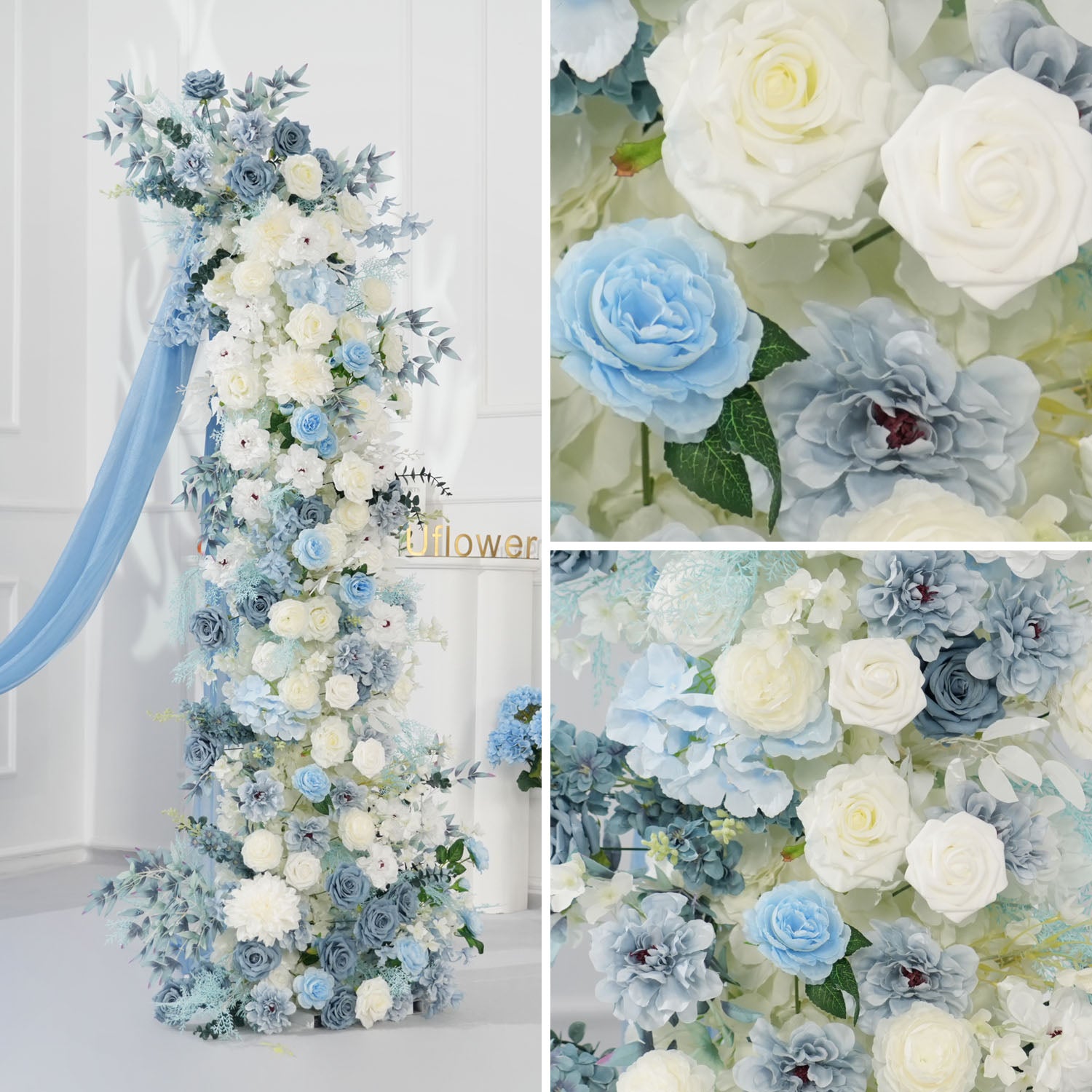 Uflower Horn Arch Blue White 5D Floral Arrangement Wedding Decor