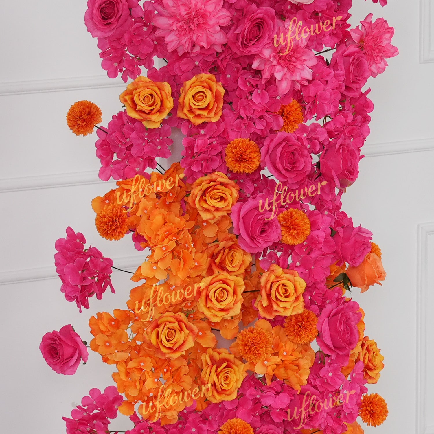 Uflower Rose Red Orange Flower Wedding Backdrop Arch Floral Arrangement