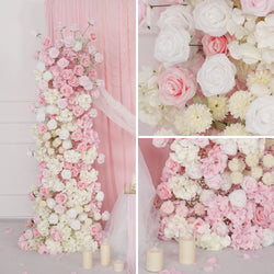 Uflower Artificial Pink White Wedding KT Backdrop Flower Row Decor