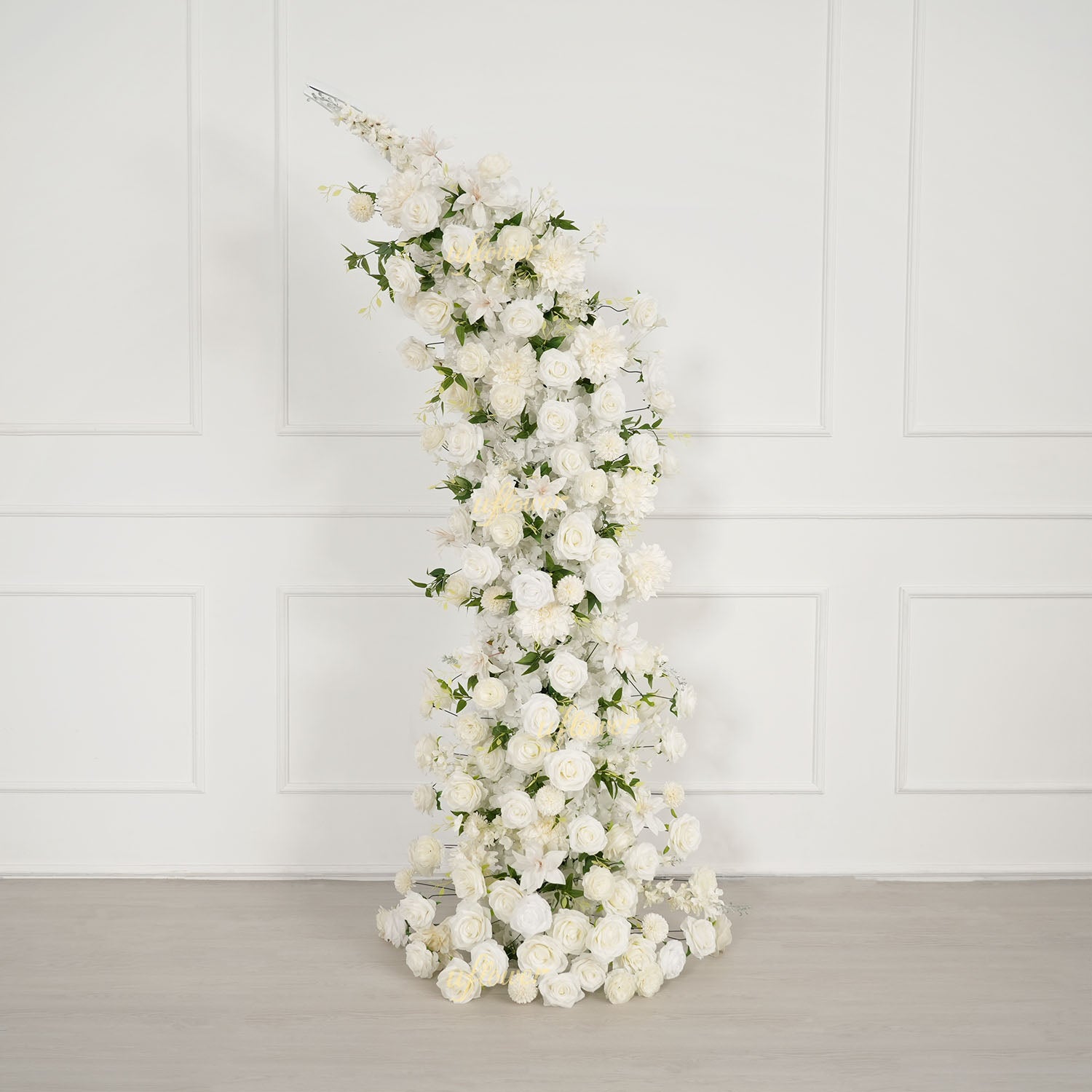 Uflower White Dahlia Floral Horn Arch Wedding Party Backdrop Decor