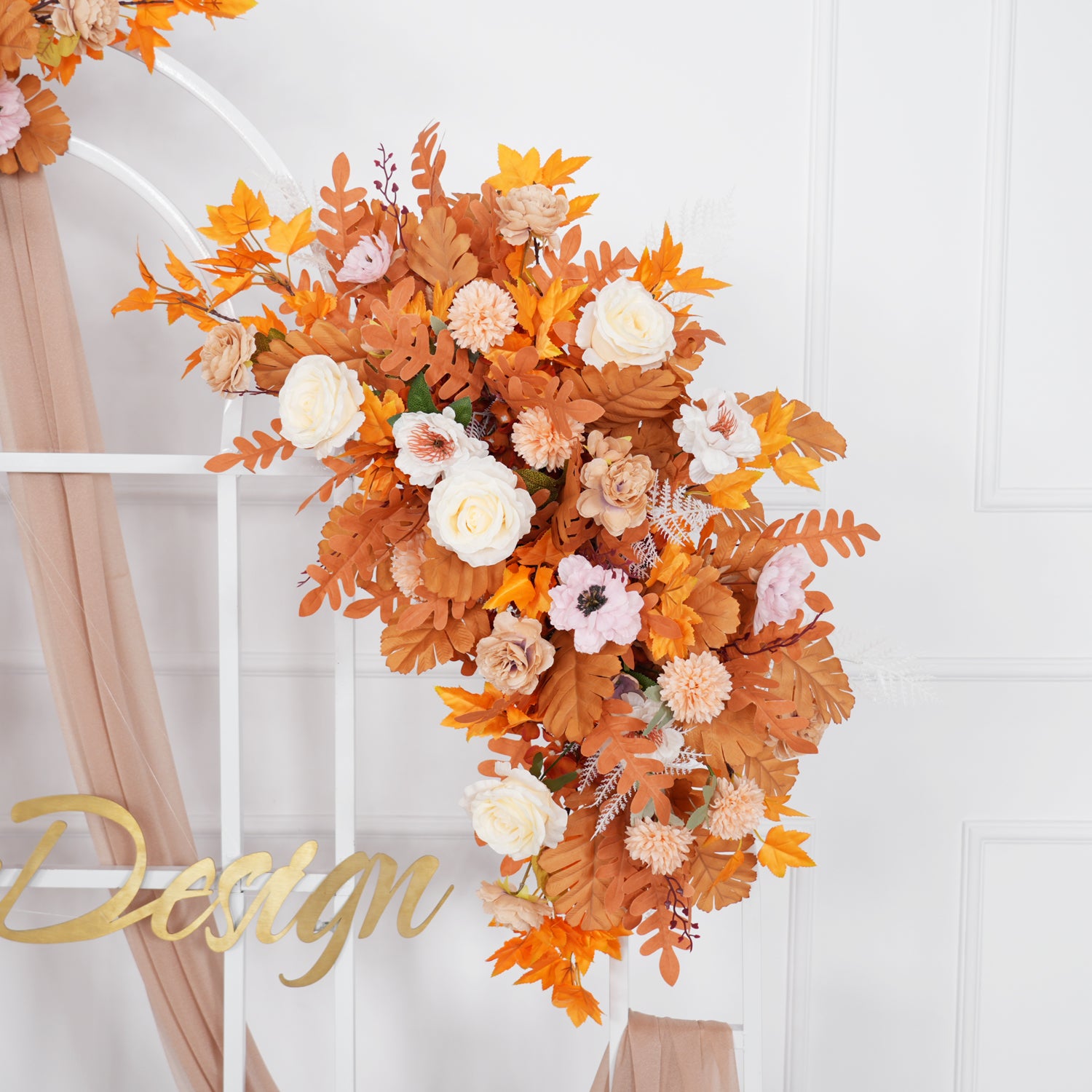 Artificial Orange Wedding KT Backdrop Flower Row Decor