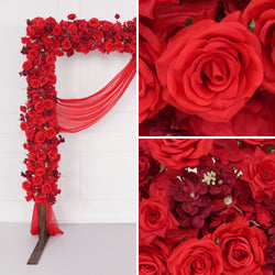 Uflower Red Rose Floral Square Arch Wedding Party Backdrop Decoration