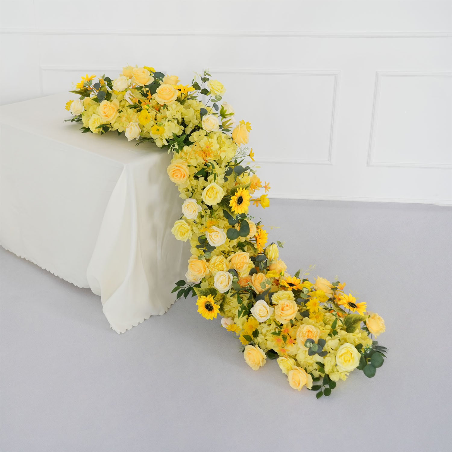 Uflower Yellow Rose Sunflower Table Runner Sofa Floral Wedding Backdrop Decor