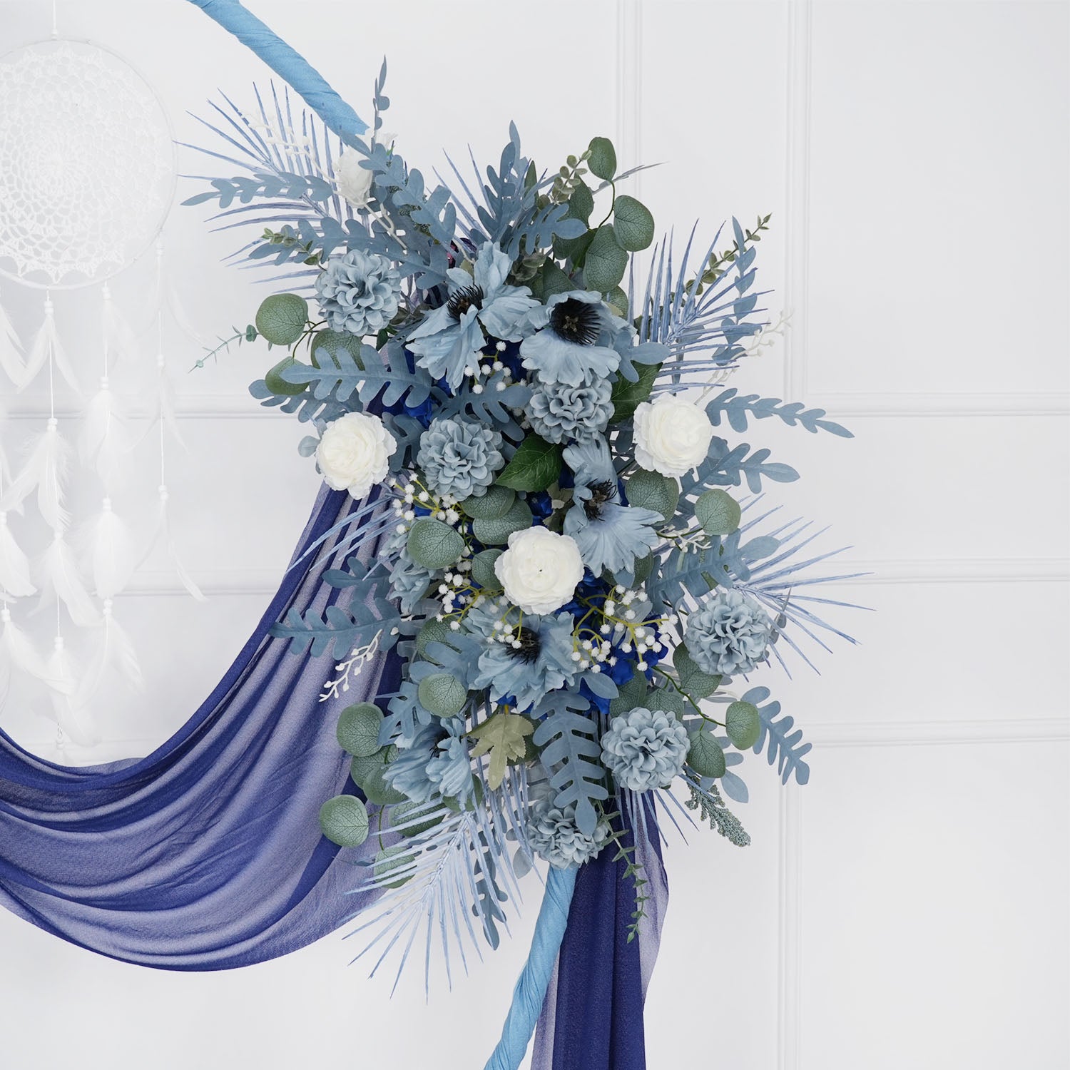 Artificial Grayish Blue Wedding KT Backdrop Flower Row Decor