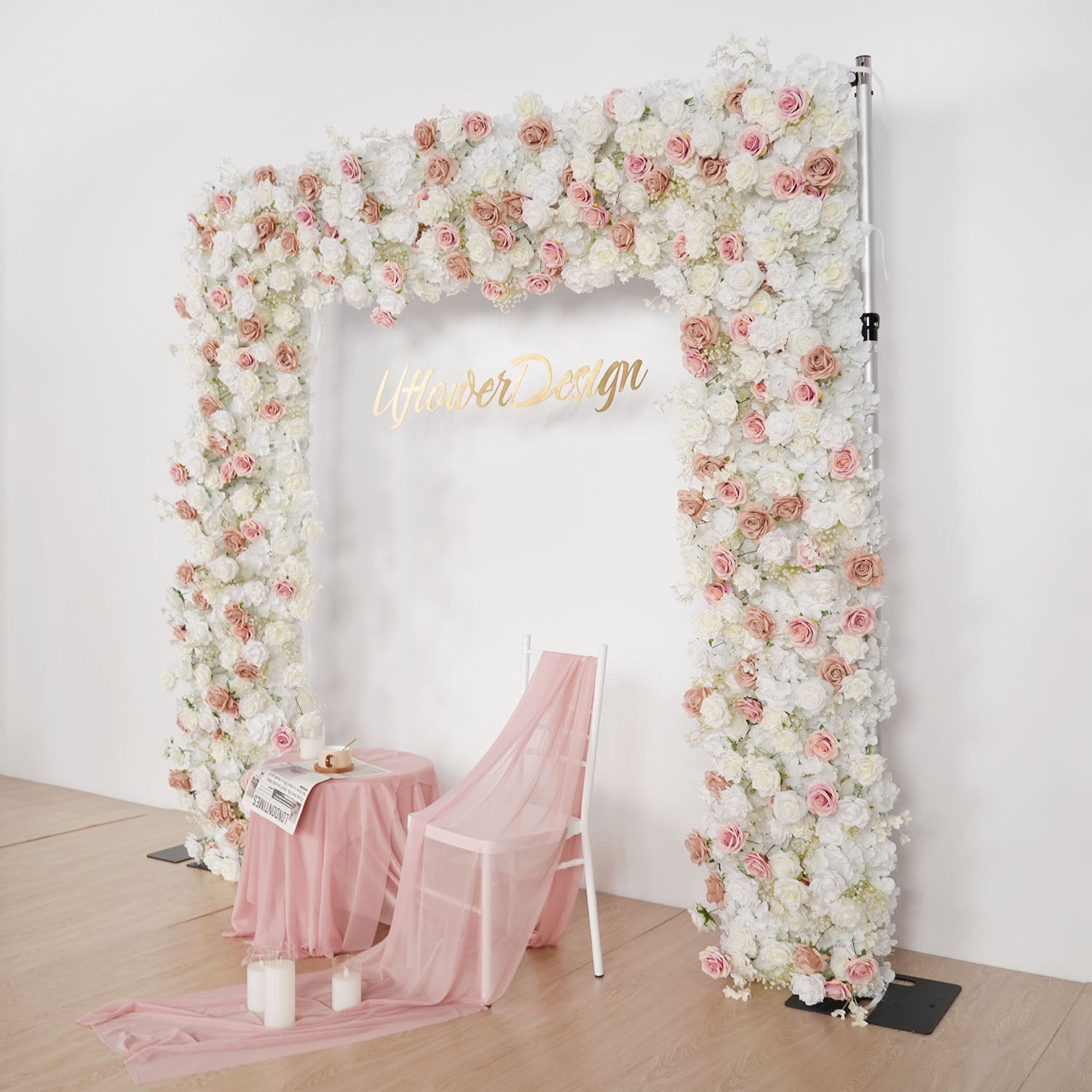 Uflower Pink Khaki Rose Wedding Background Flower Arrangement Arch Decoration