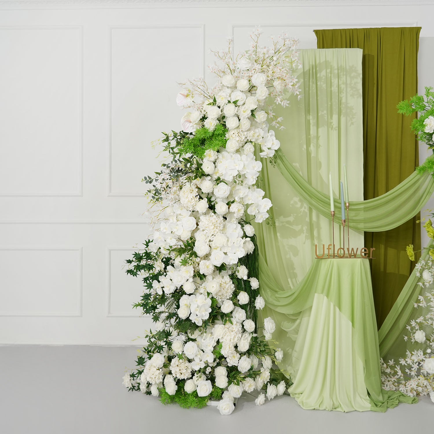 Uflower White Floral Greenery Horn Arch Wedding Party Backdrop Decor