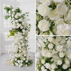 Uflower White Rose Green Leaf Floral Horn Arch Wedding Party Backdrop Decor