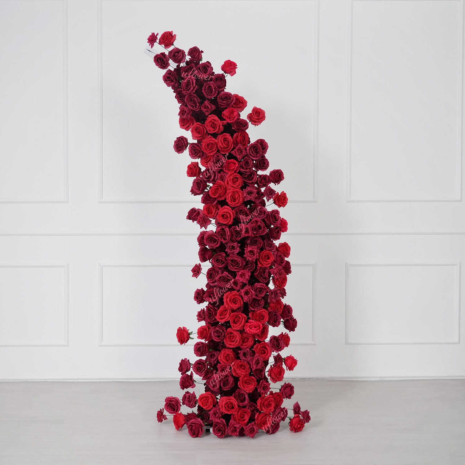 Uflower Red Rose Floral Horn Arch Wedding Party Backdrop Decor