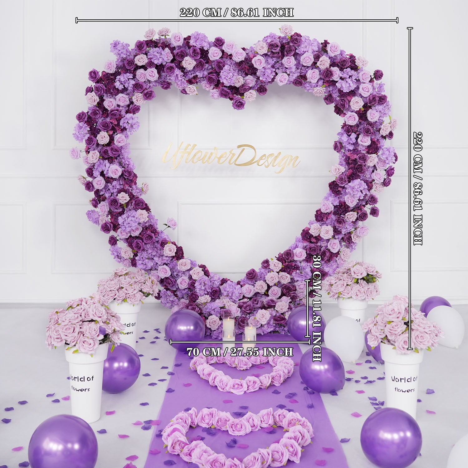 Artificial Purple Rose Heart Arch Wedding Decor