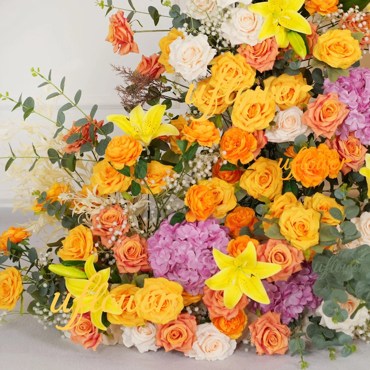 Uflower Orange Yellow Flower Row Wedding Backdrop Horn Arch Party Event Decor Props SET80139 - Uflower