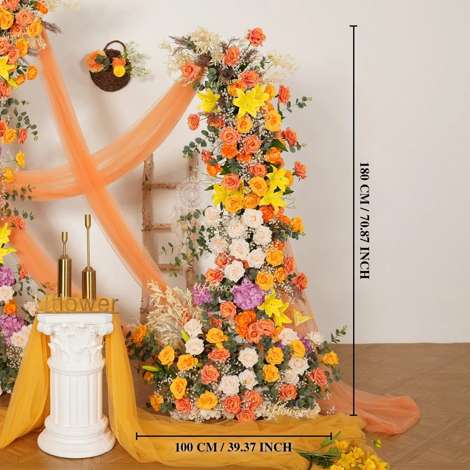 Uflower Orange Yellow Flower Horn Arch Wedding Party Birthday Backdrop Decor SET80139 - Uflower