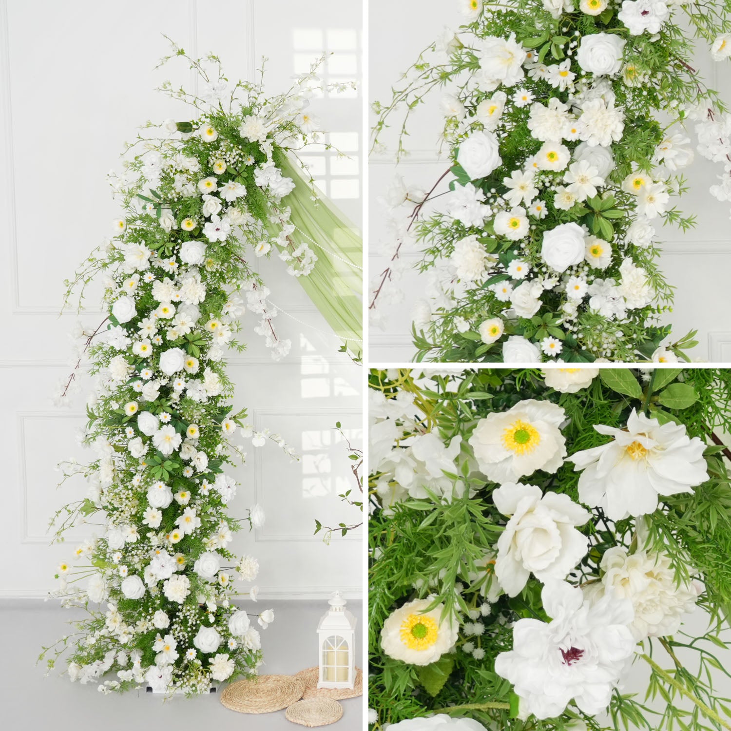 Uflower Green White Floral Horn Arch Wedding Party Backdrop Decor
