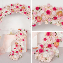 Uflower Pink Rose Floral Door Arch Wedding Party Backdrop Decoration
