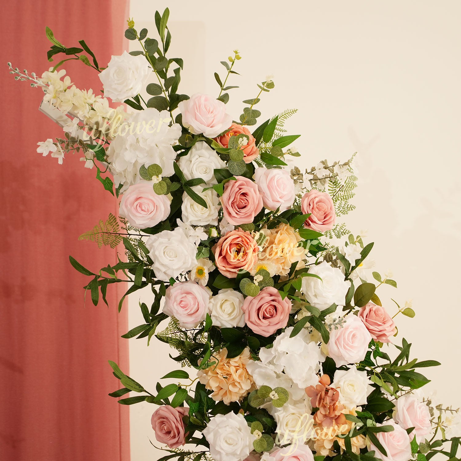 Uflower Blush Pink White Flower Horn Arch Wedding Party Birthday Backdrop Decor