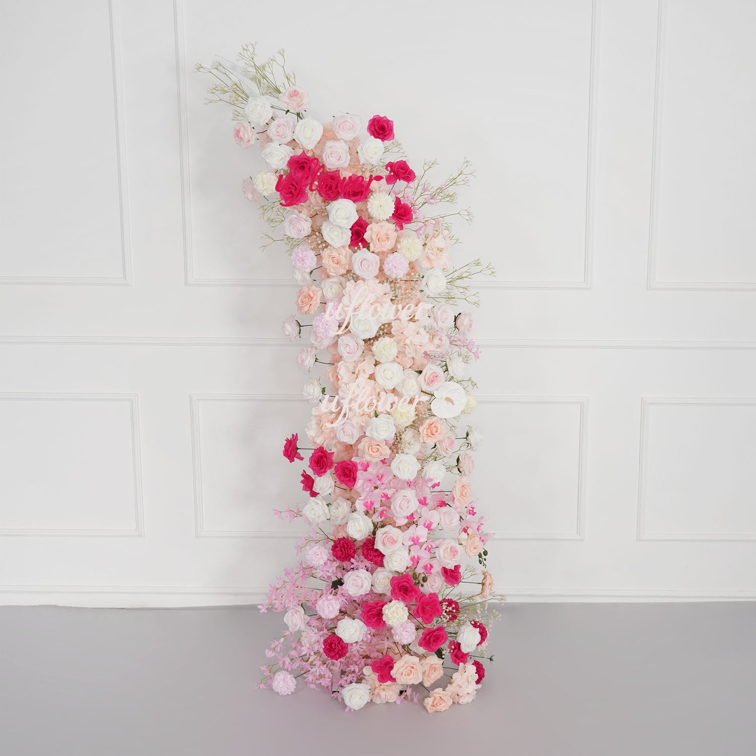 Uflower Pink White Floral Horn Arch Wedding Party Backdrop Decor