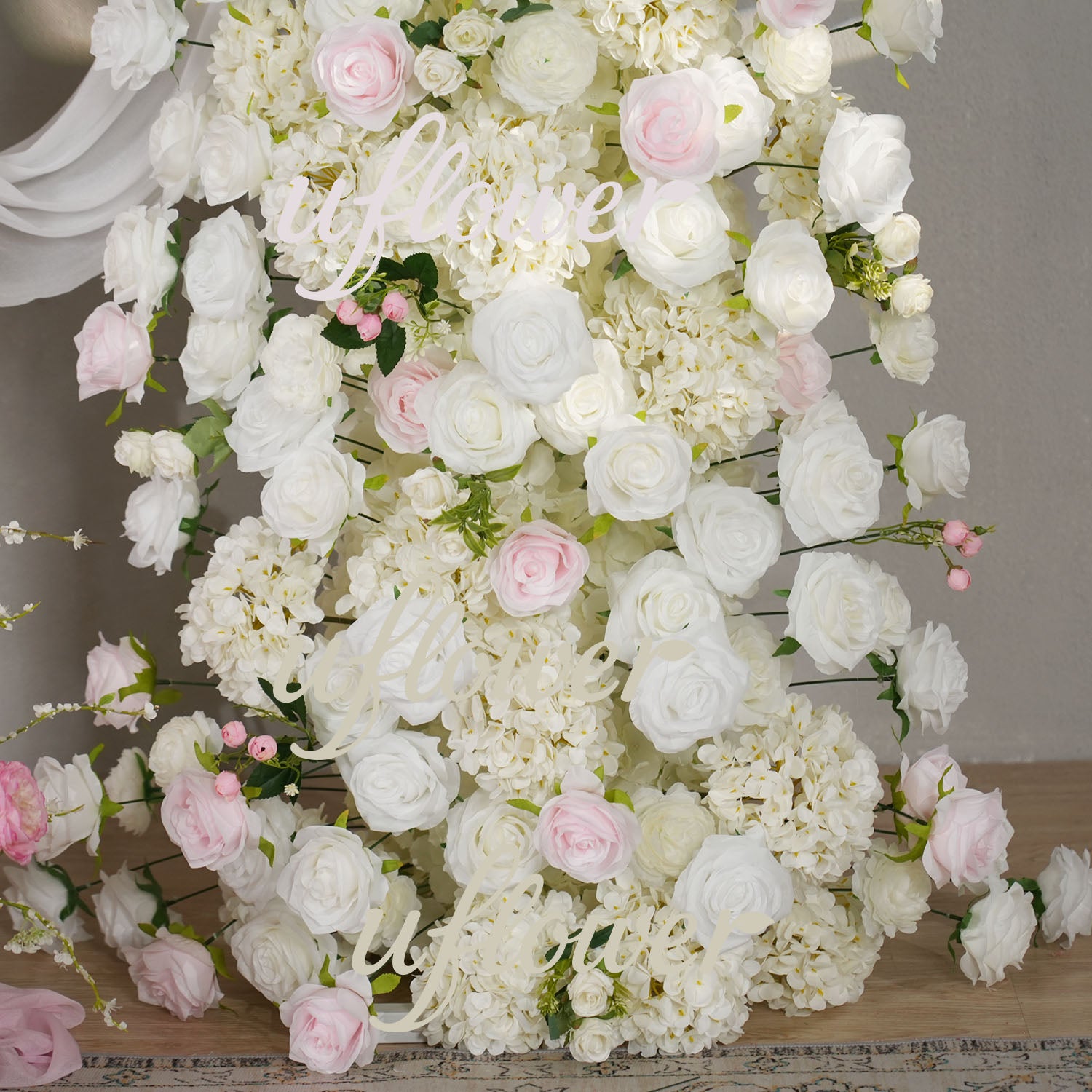 Uflower Pink White Rose Floral Horn Arch Wedding Party Backdrop Decor