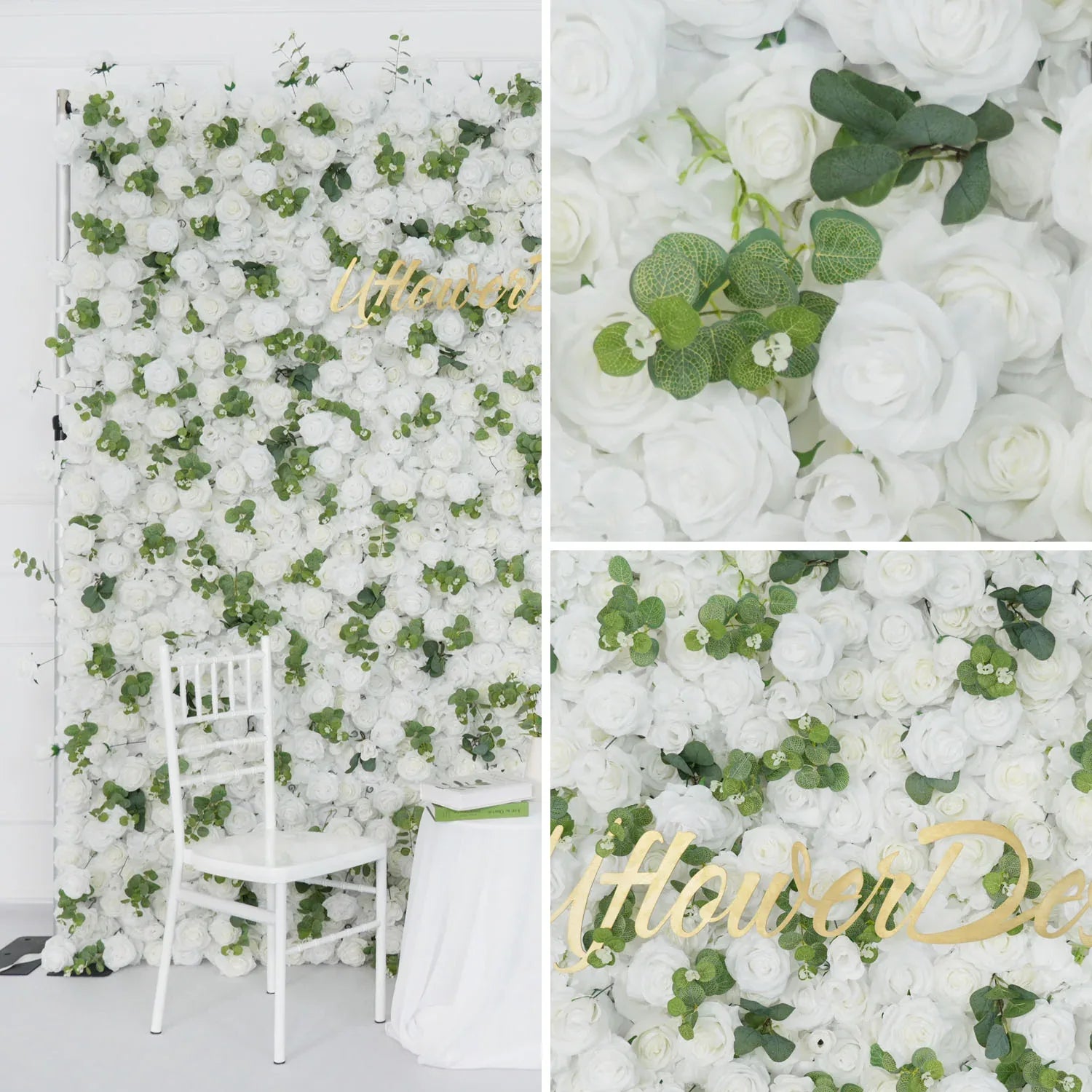 Uflower Artificial White Rose Wall Wedding Backdrop Decor - Uflower