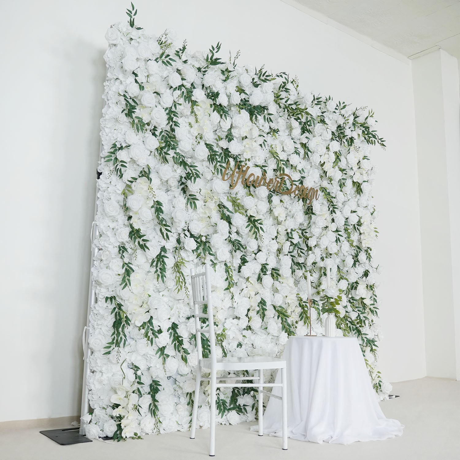 Uflower Artificial White Rose 5D Wedding Flower Wall