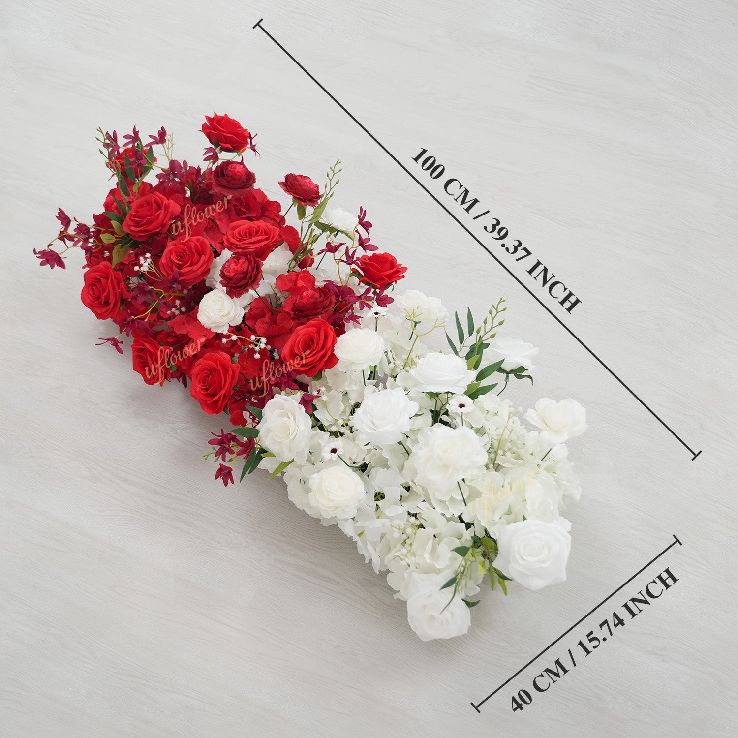 Uflower Artificial Red White Rose Flower Row Wedding KT Backdrop Decor