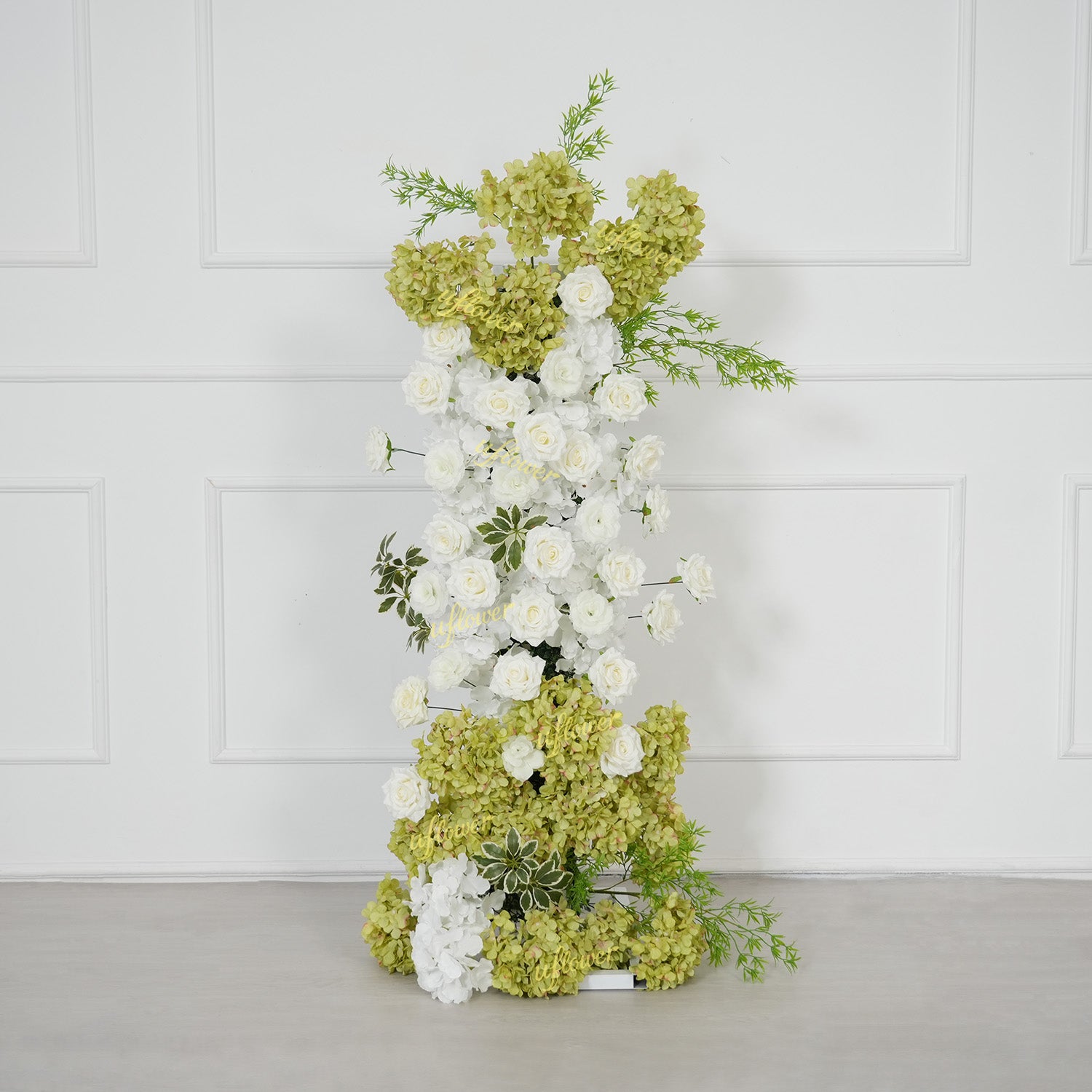 Uflower Artificial Green White Hydrangea Rose Flower Row Wedding KT Backdrop Decor