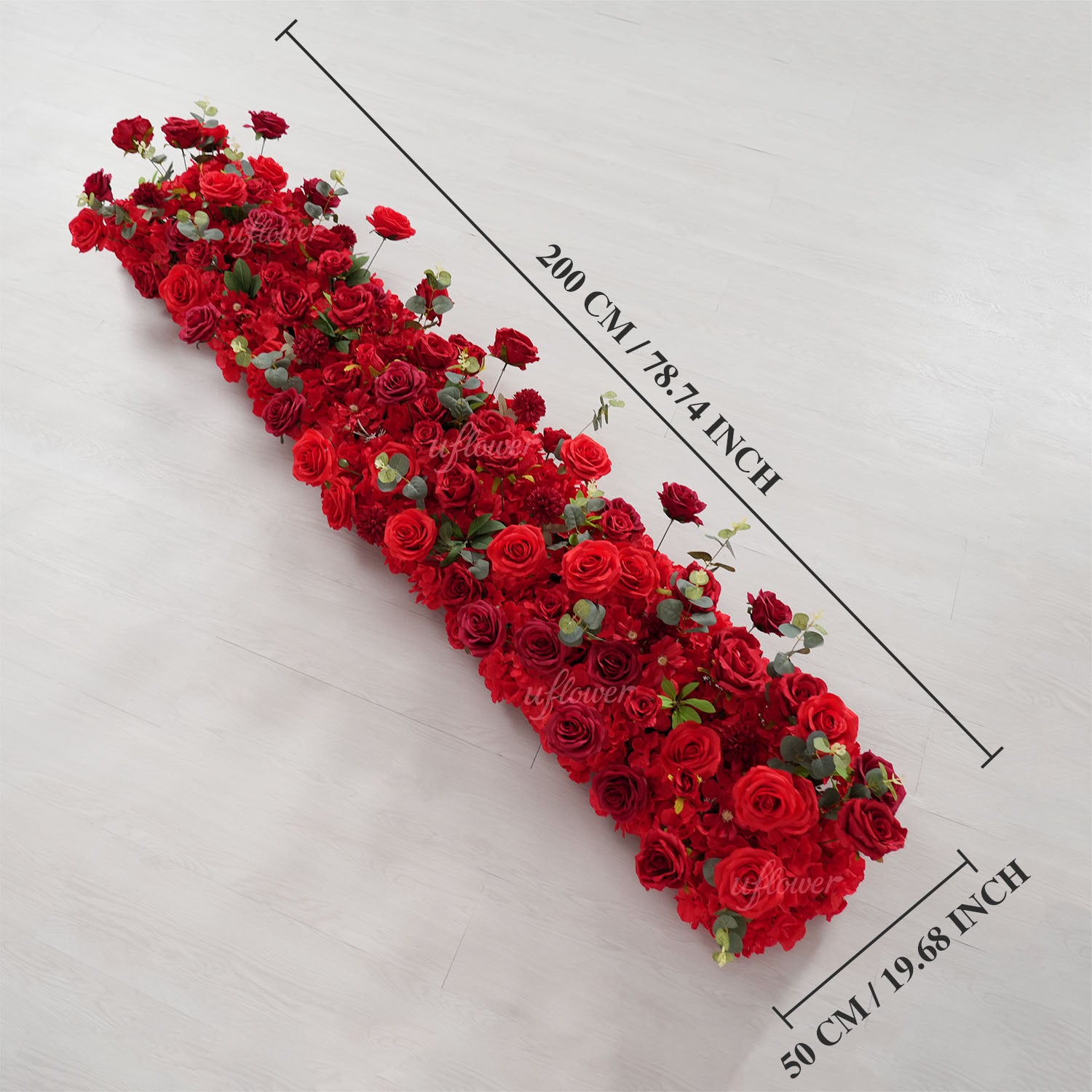 Uflower Red Rose Greenery Floral Door Arch Wedding Party Backdrop Decoration