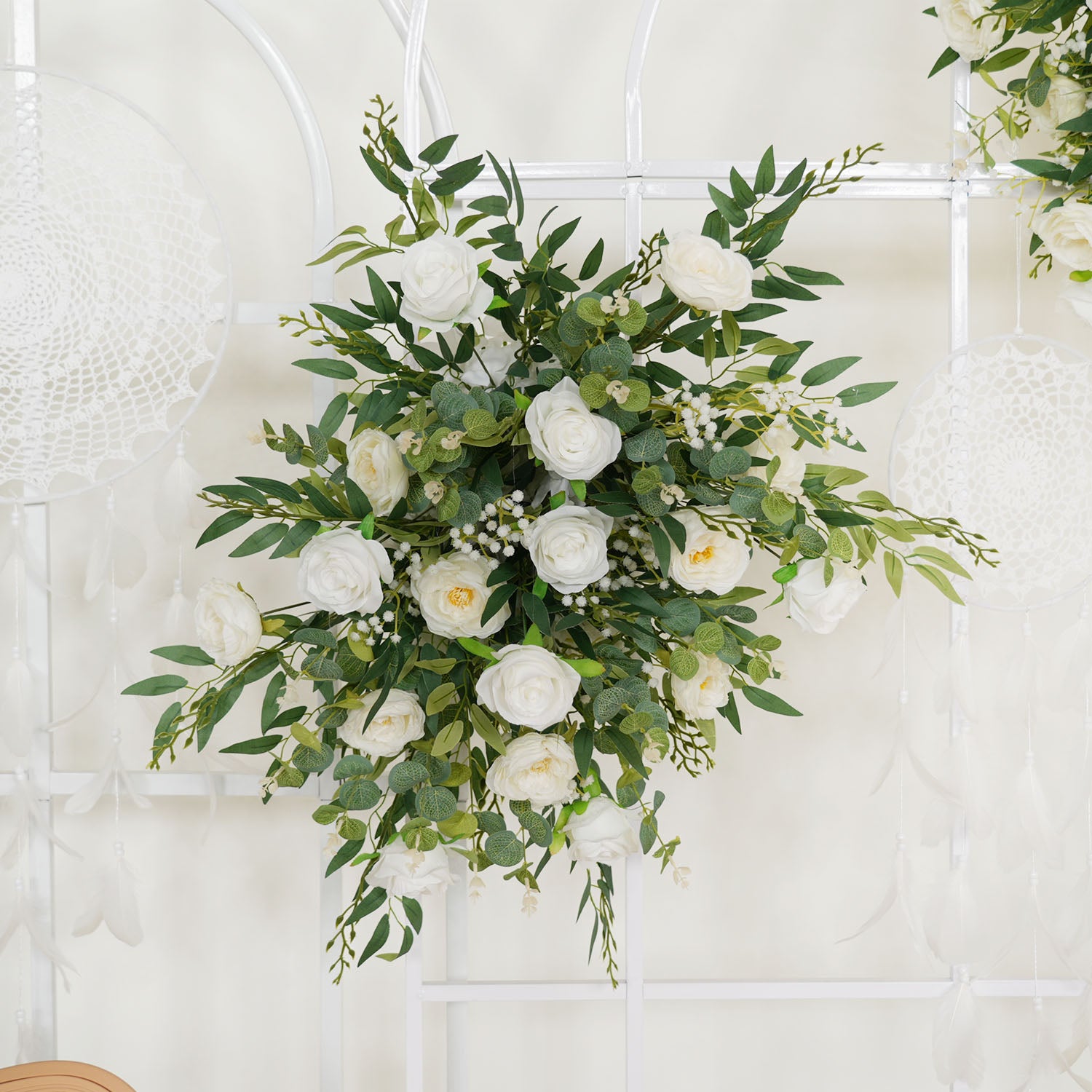 Artificial White Green Wedding KT Backdrop Flower Row Decor