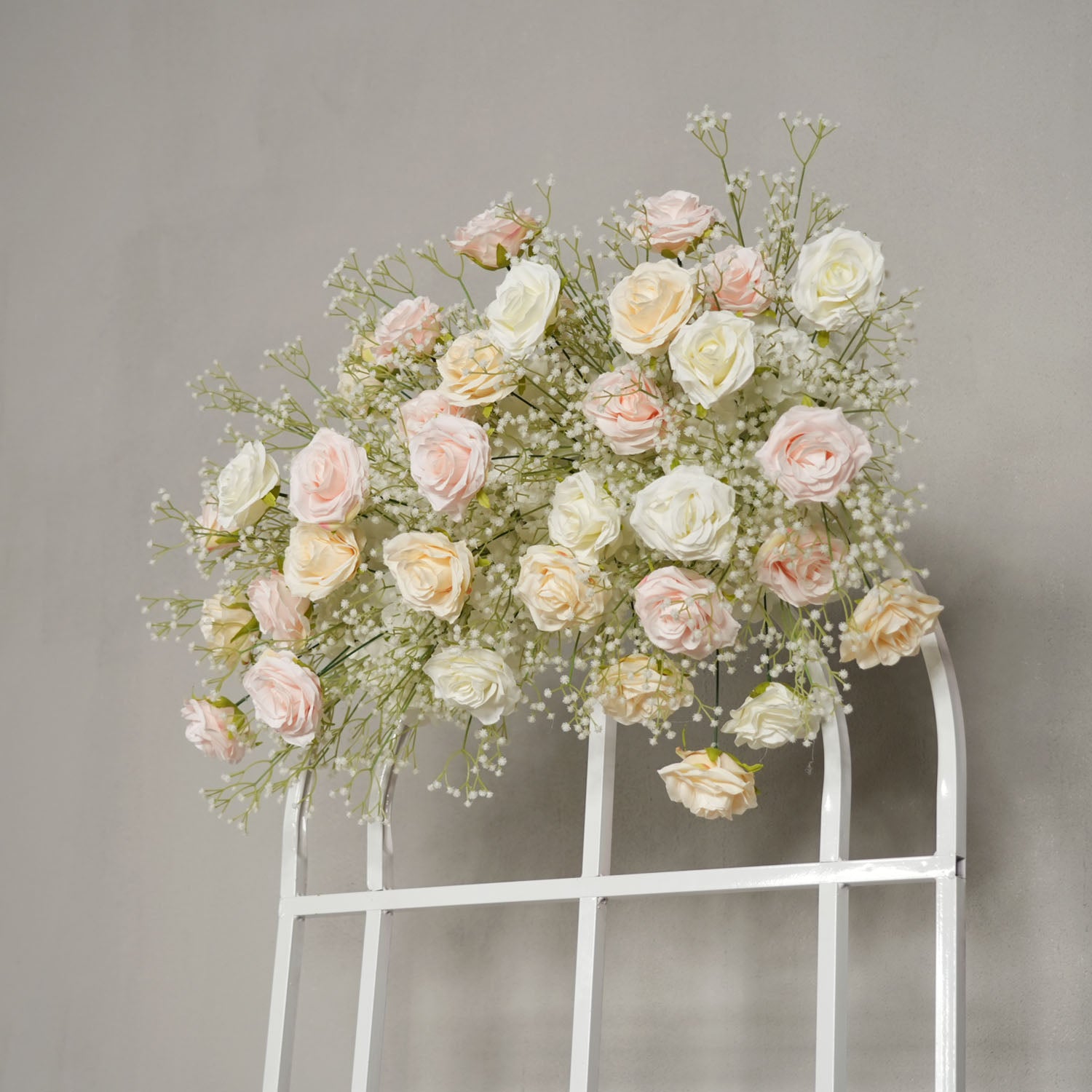 Uflower Champagne White Babysbreath Rose Arrangement Wedding KT Backdrop Decor