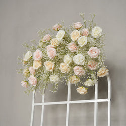 Uflower Champagne White Babysbreath Rose Arrangement Wedding KT Backdrop Decor