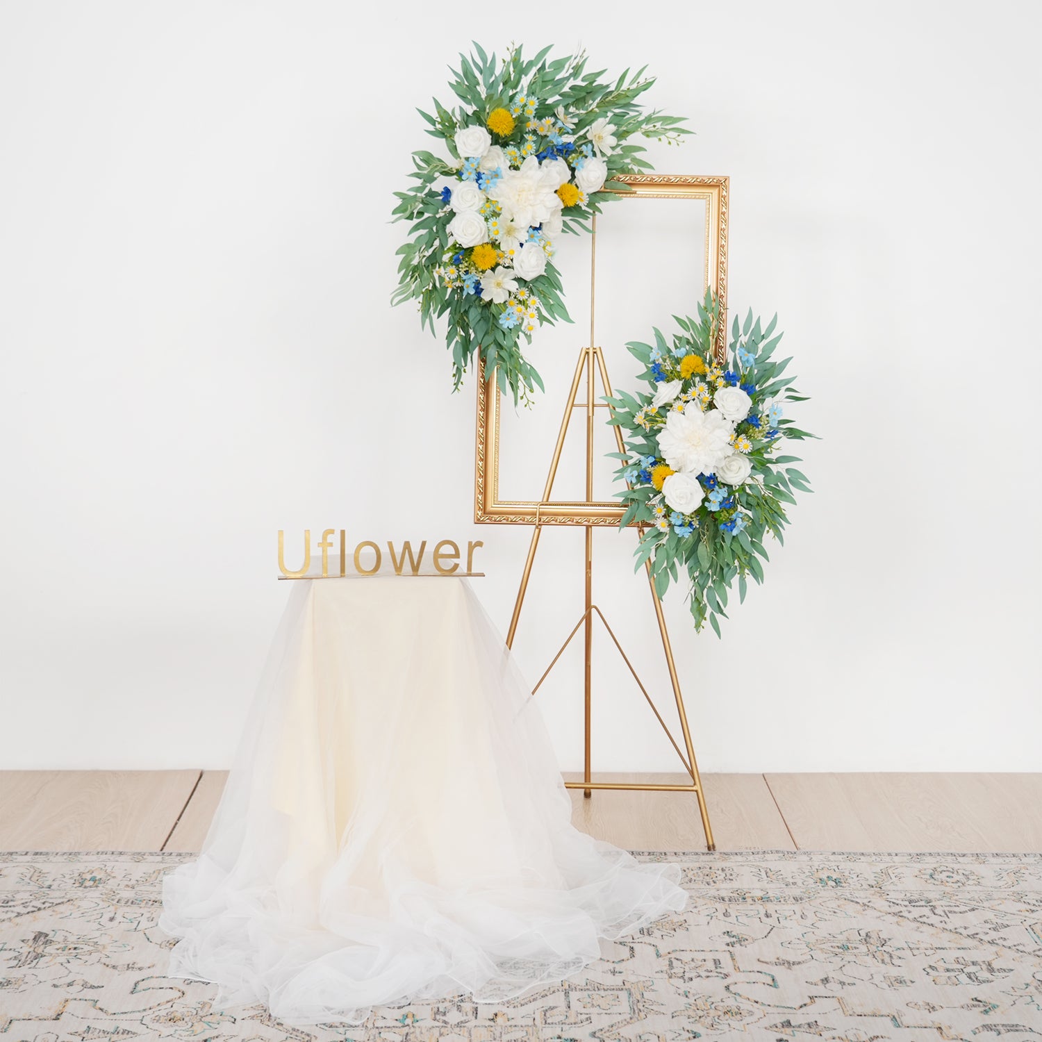 Uflower Rose Green White Flower Willow Leaf Wedding Welcome Flower Floral Decor
