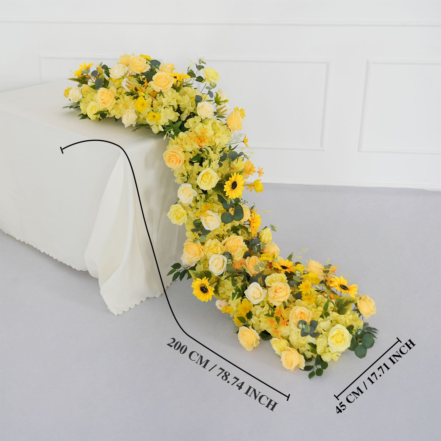 Uflower Yellow Rose Sunflower Table Runner Sofa Floral Wedding Backdrop Decor