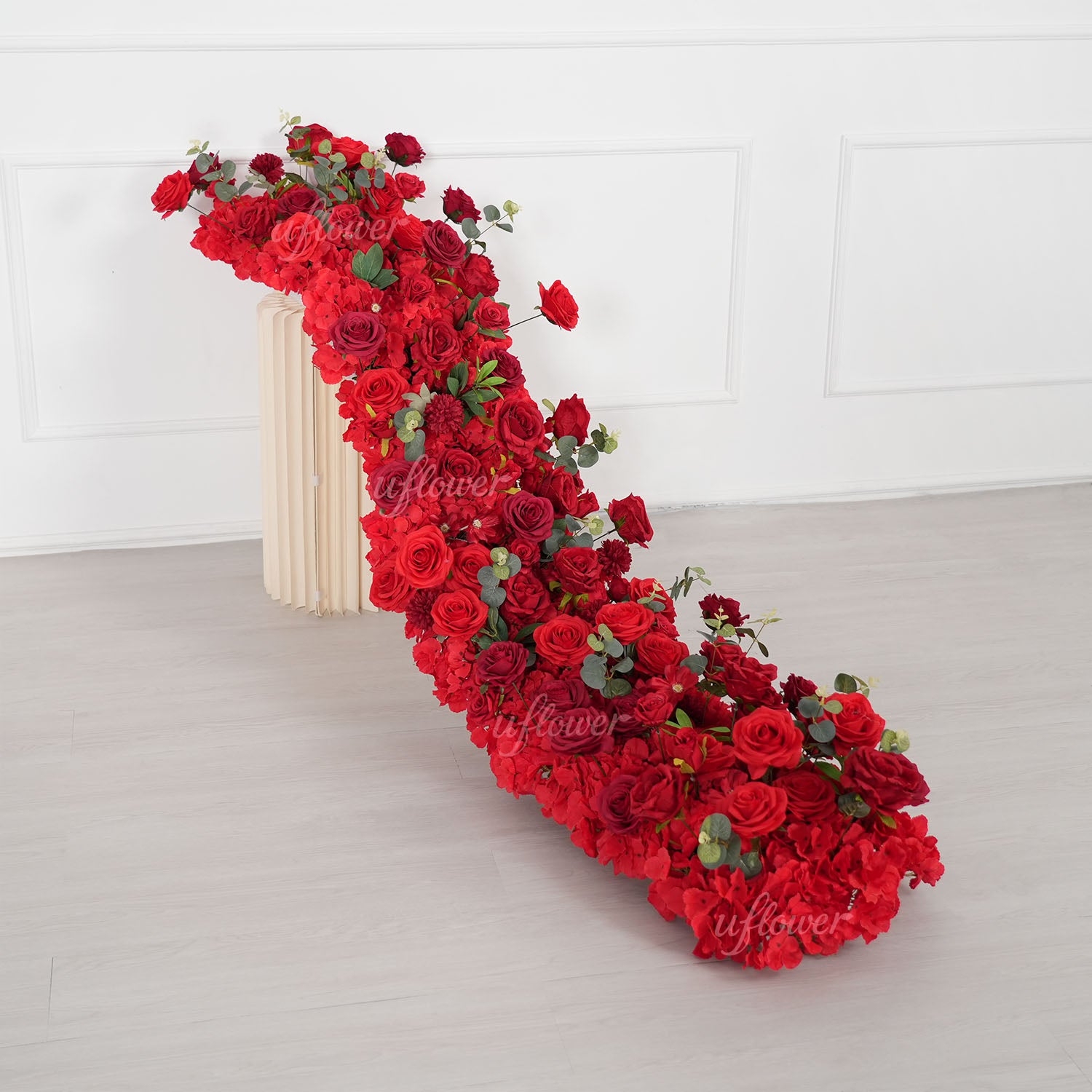 Uflower Red Rose Greenery Floral Door Arch Wedding Party Backdrop Decoration