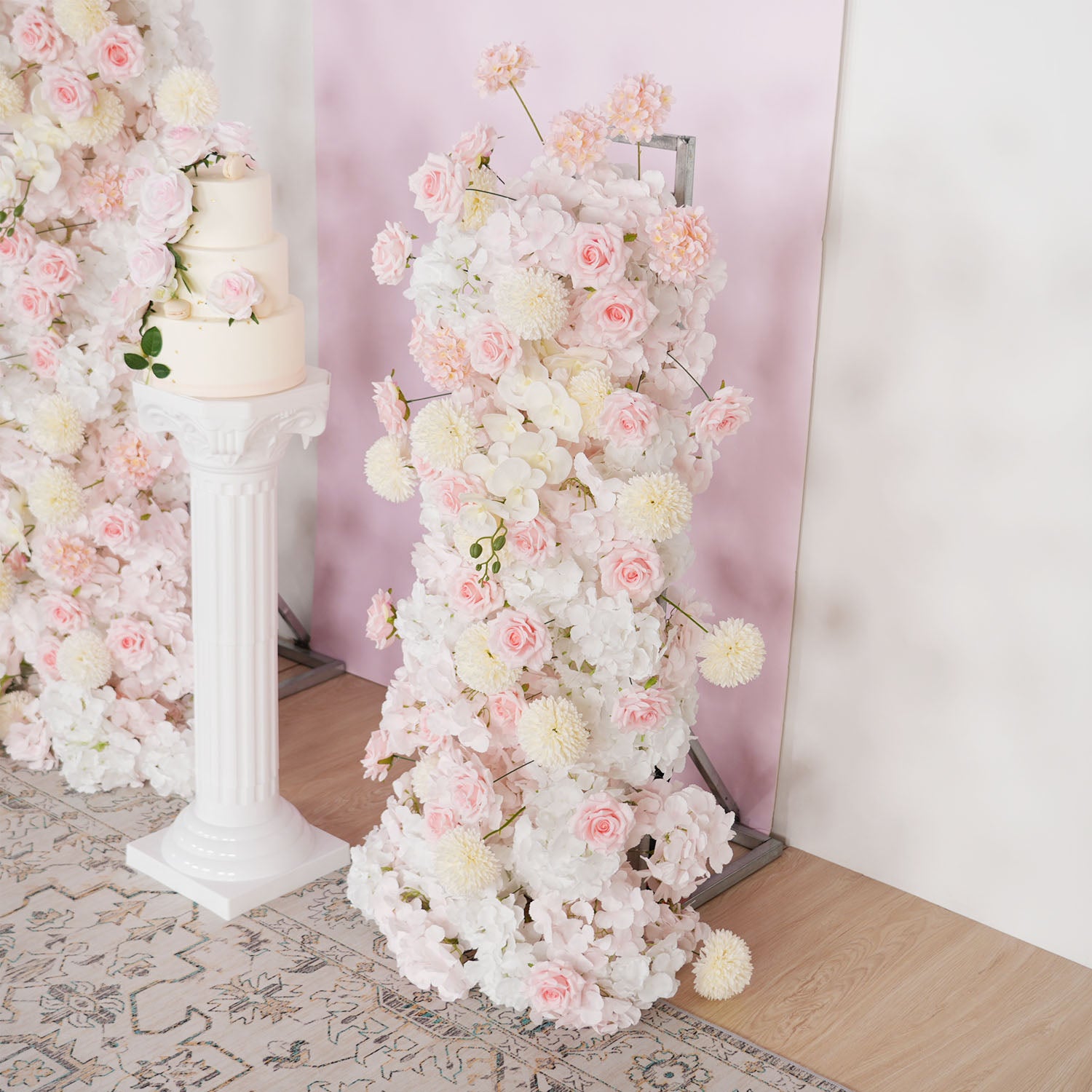 Uflower Pink Rose Orchid Pompoms Wedding Background Arch KT Board Decorative Flower