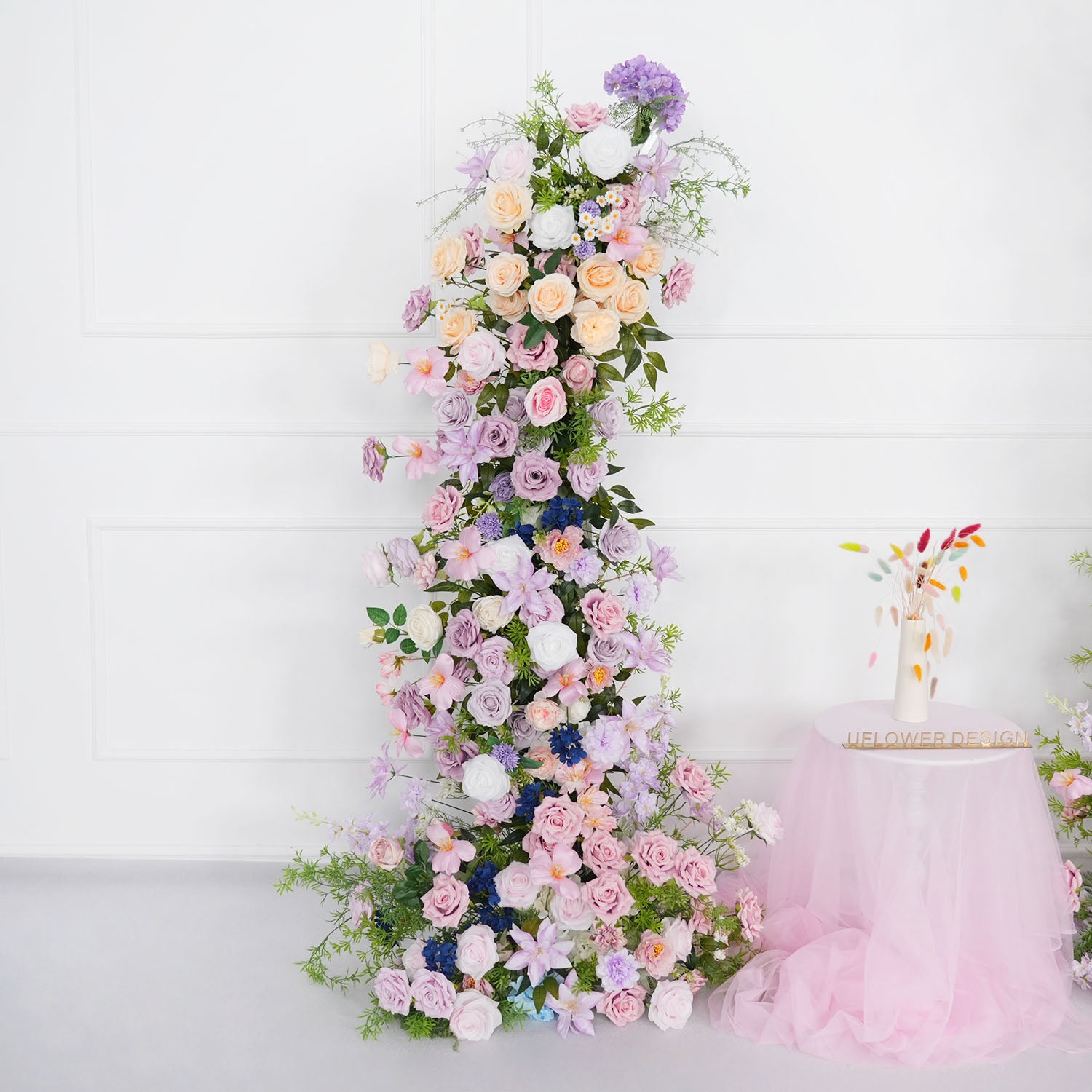 Uflower Pink Purple Rose Floral Arch Wedding Backdrop Decor