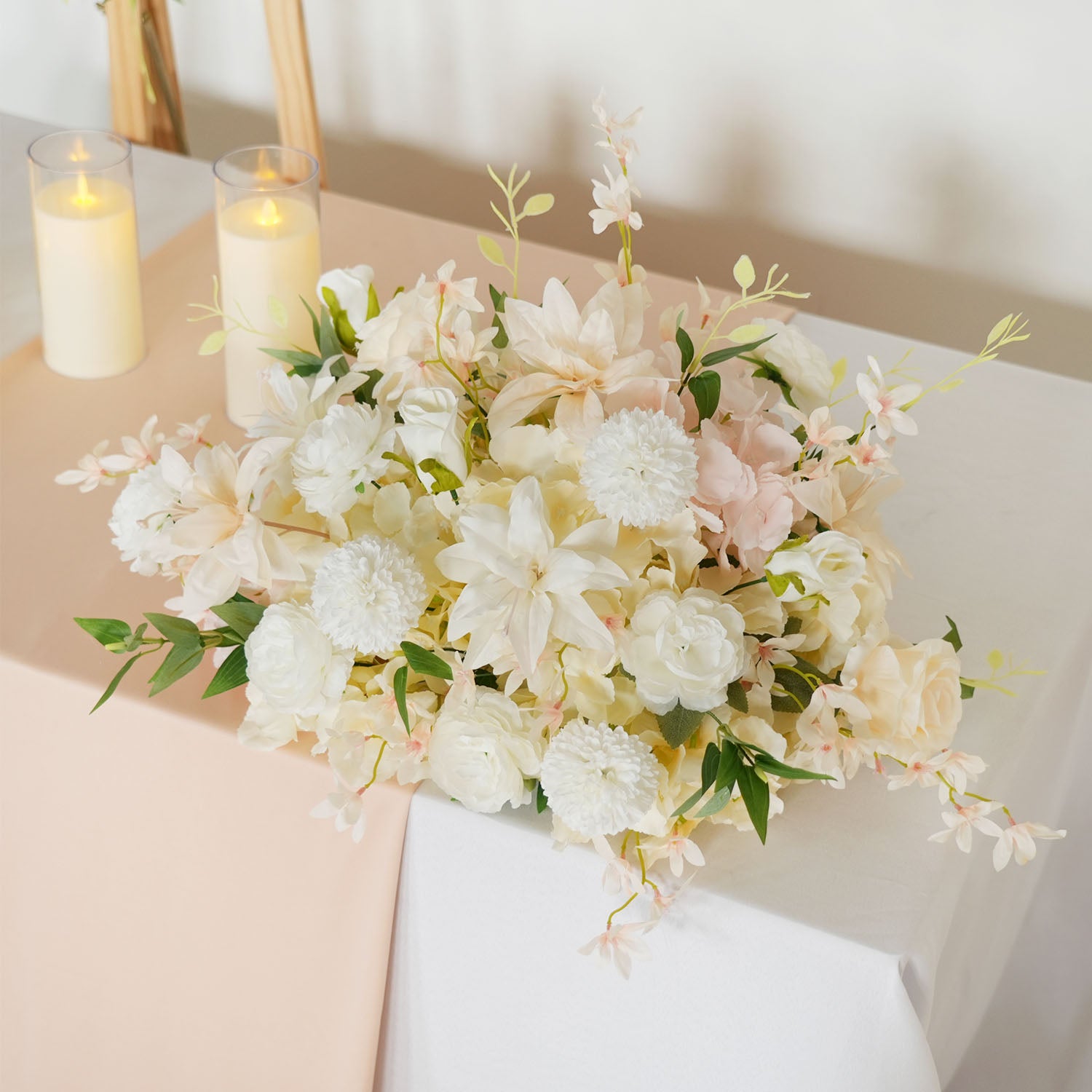 Uflower Artificial White Pink Wedding KT Backdrop Flower Row Decor