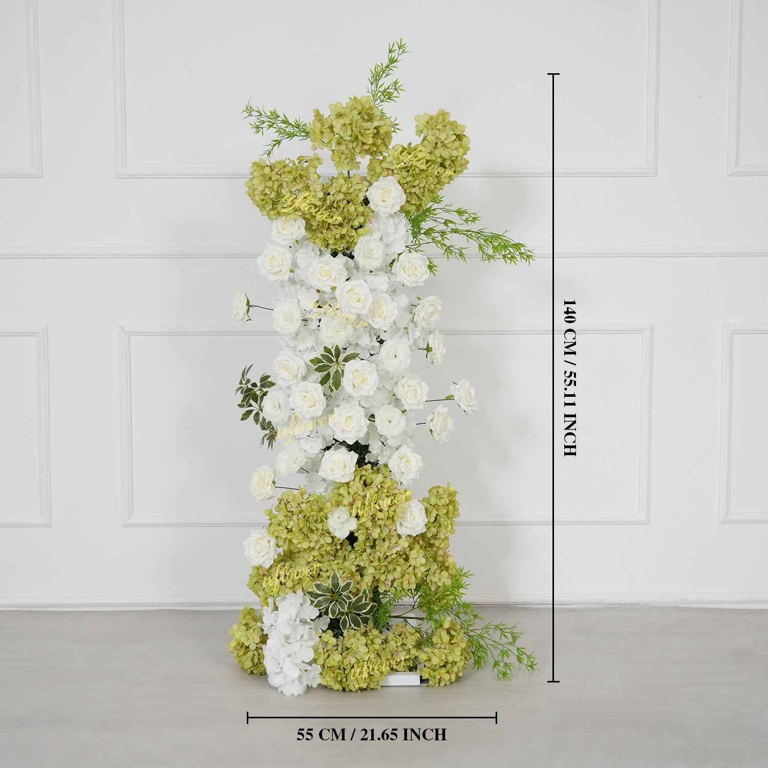 Uflower Artificial Green White Hydrangea Rose Flower Row Wedding KT Backdrop Decor