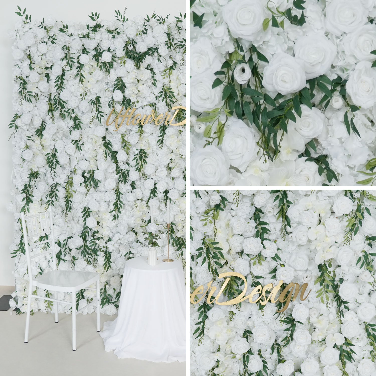 Uflower Artificial White Rose 5D Wedding Flower Wall