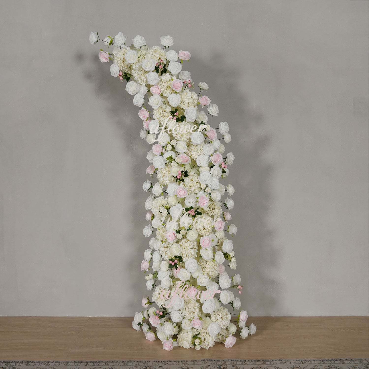 Uflower Pink White Rose Floral Horn Arch Wedding Party Backdrop Decor