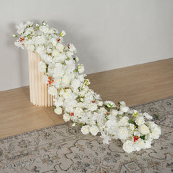 Uflower White Rose Table Runner Sofa Floral Wedding Backdrop Decor