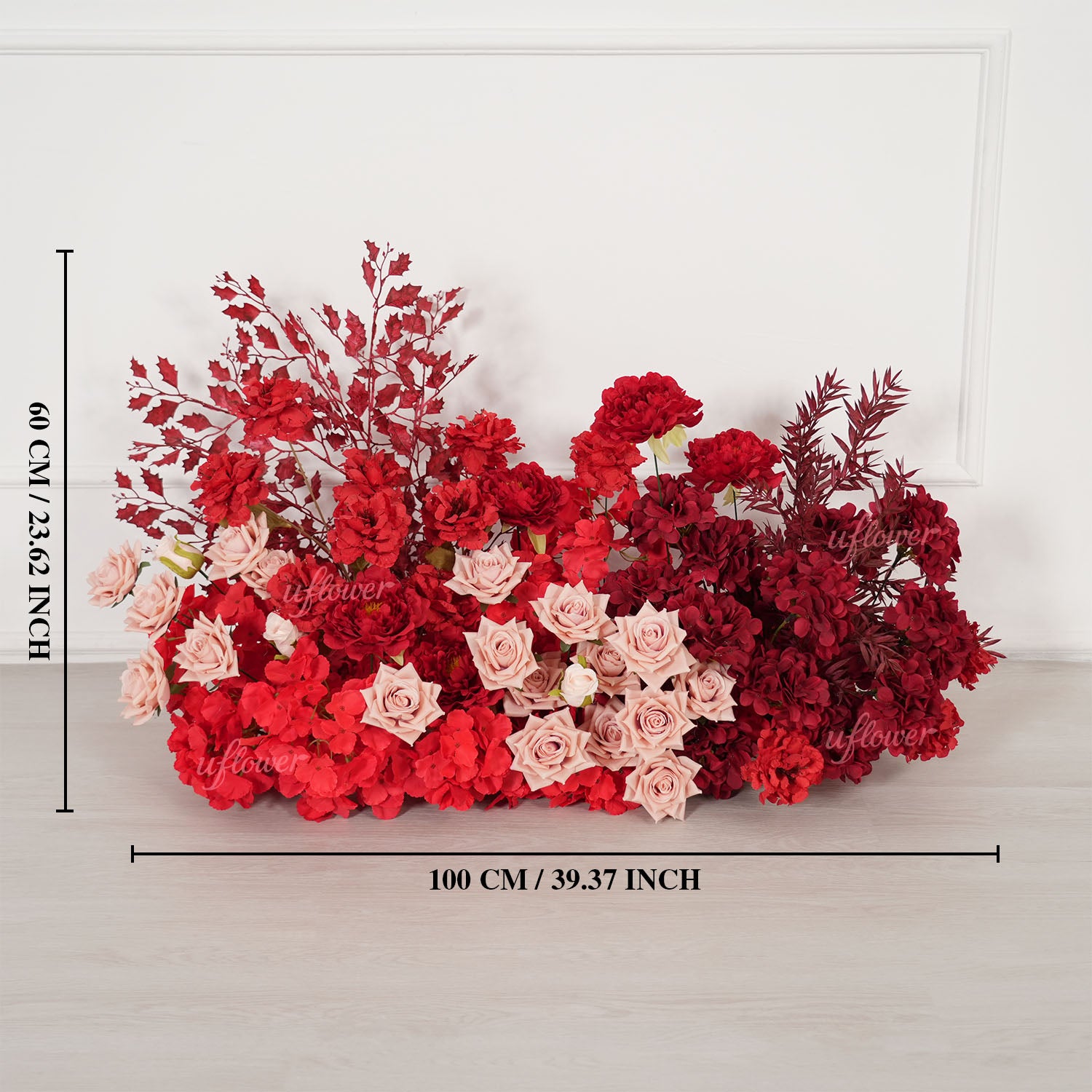 Uflower Red Floral Arrangement Wedding Backdrop Floral Props
