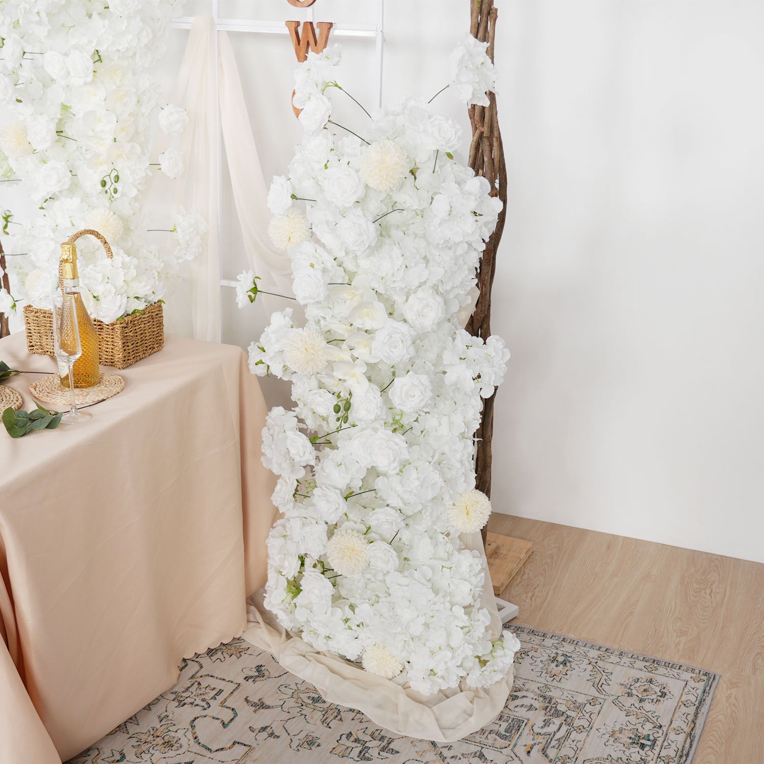 Artificial White Rose Wedding KT Backdrop Flower Row Decor