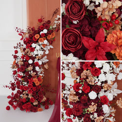 Uflower Autumn Red Rose Floral Arrangement Horn Arch Wedding Backdrop Decor