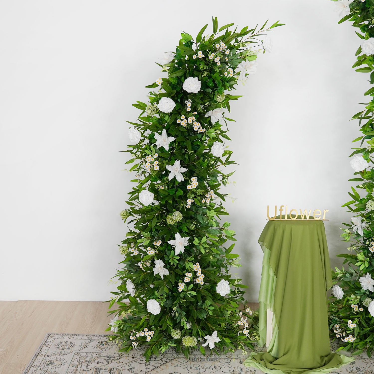 Uflower Outdoor Wedding Backdrop Horn Arch Decor Green Leaves Floral Arrangement