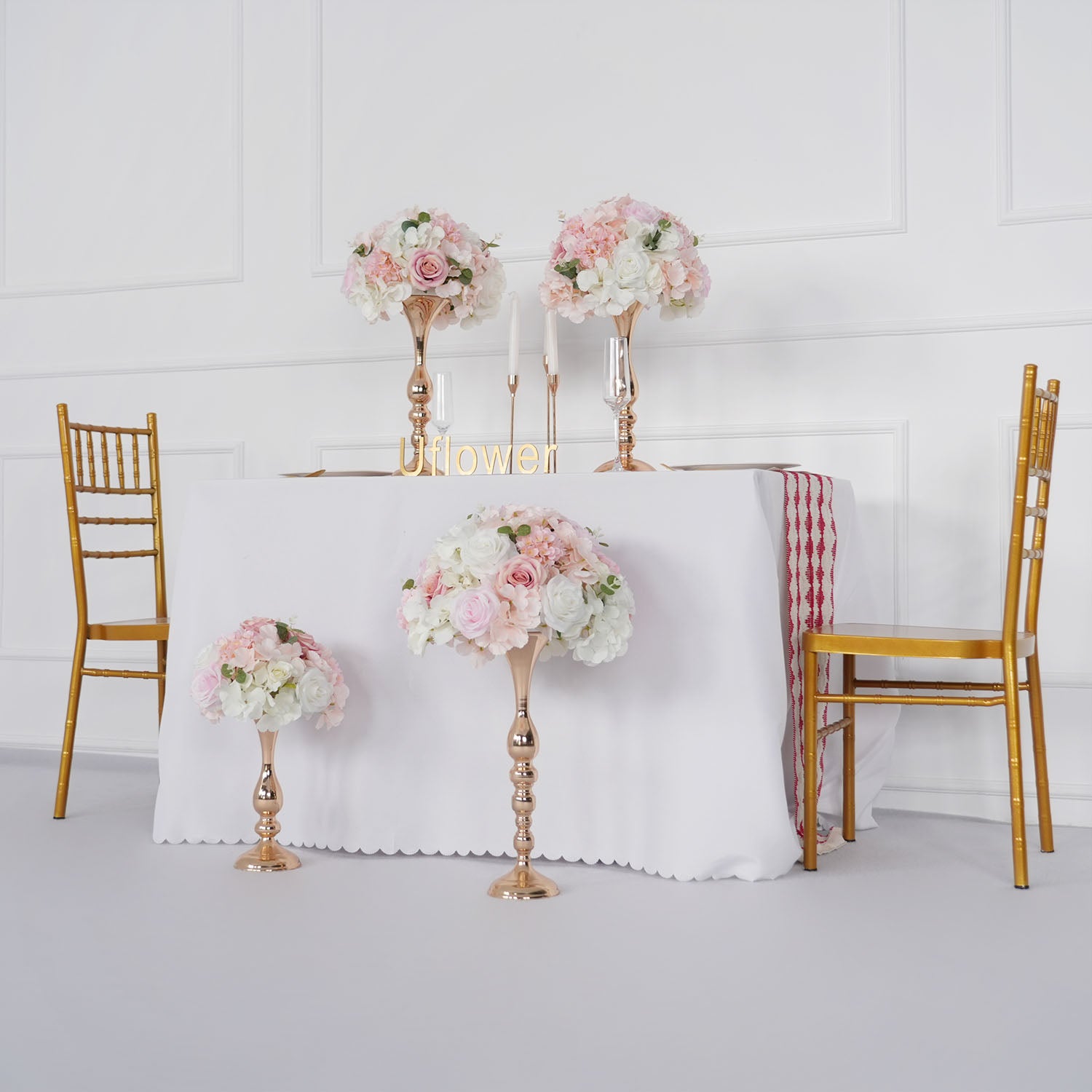 Uflower Pink Table Centerpiece Floral Ball Wedding Table Decoration