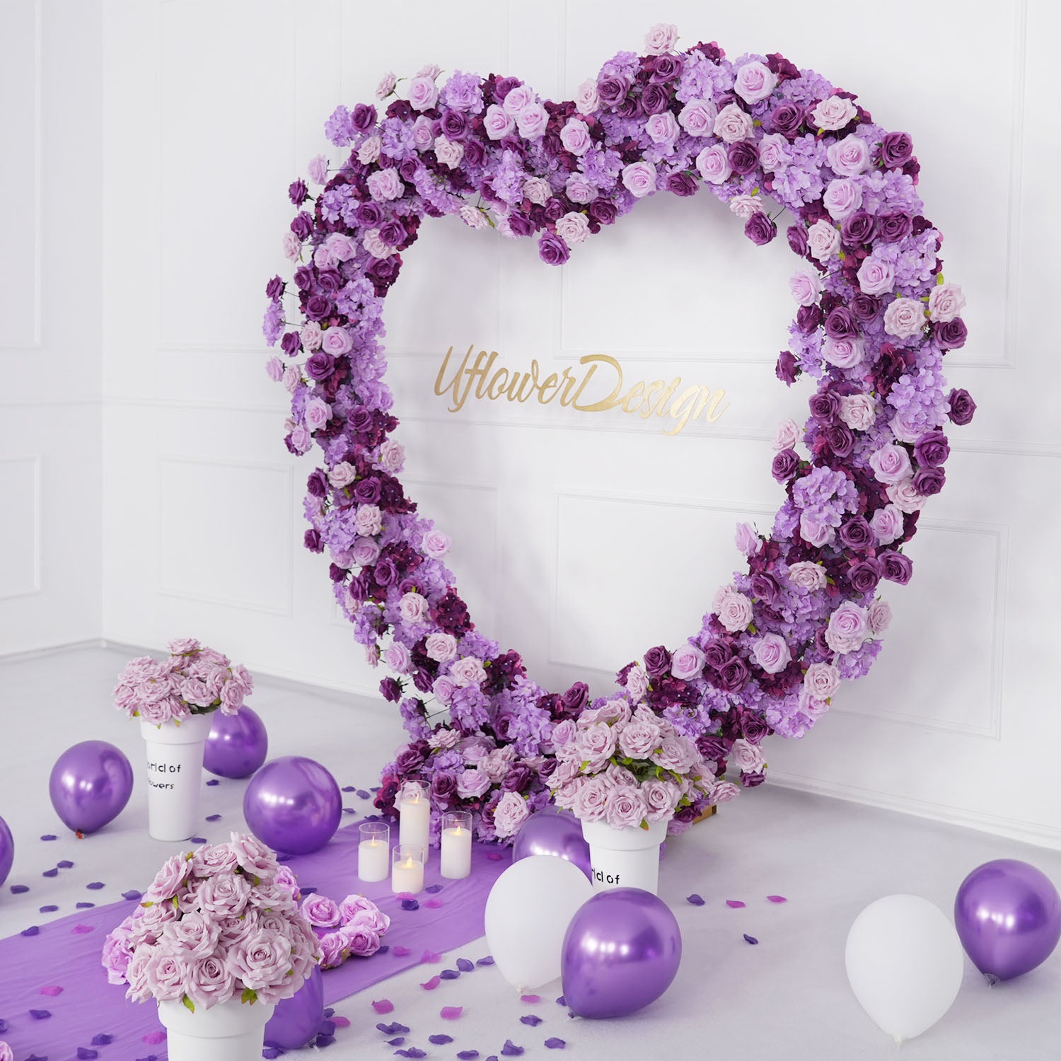 Artificial Purple Rose Heart Arch Wedding Decor