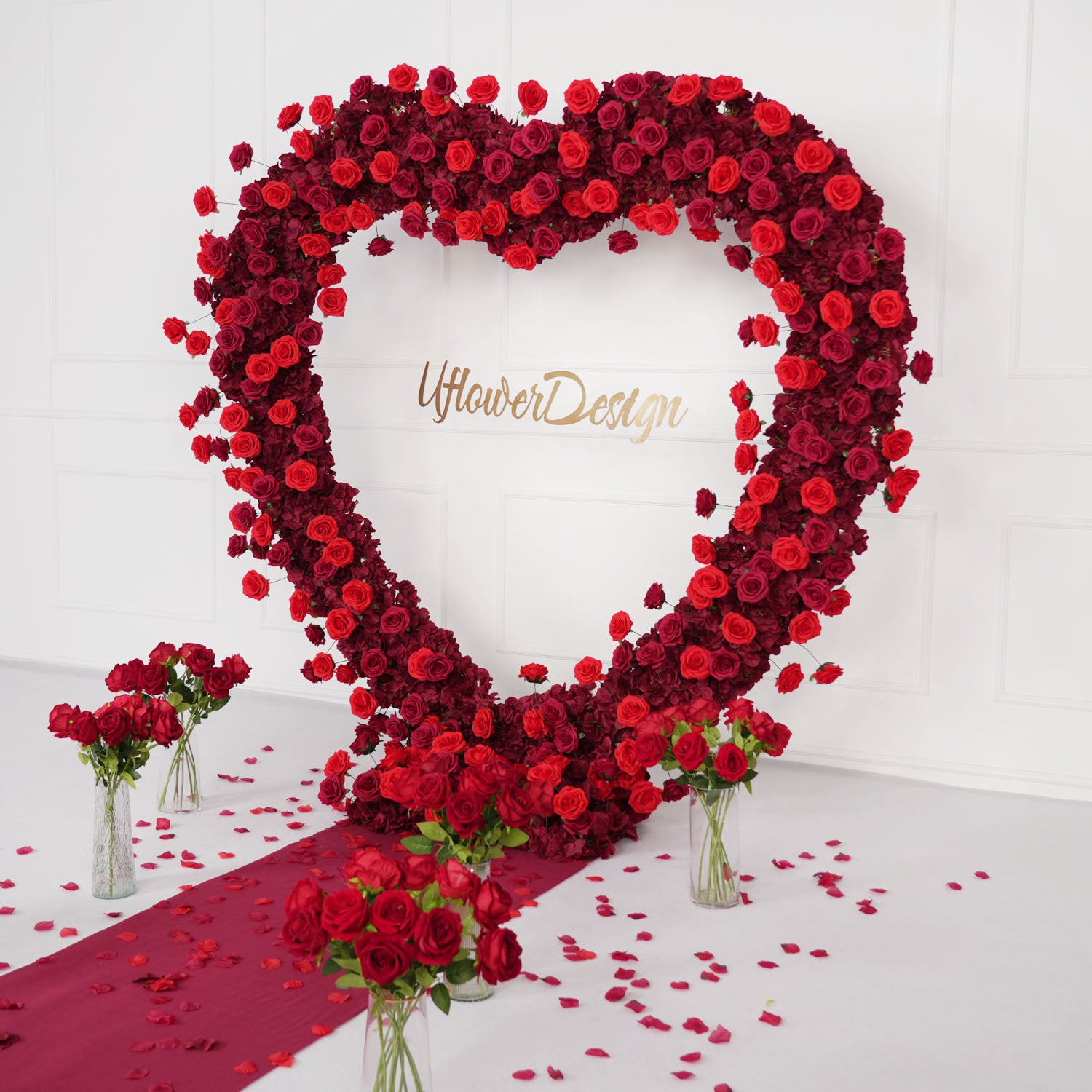 2*2m Rose Red Gradient Flower Wall