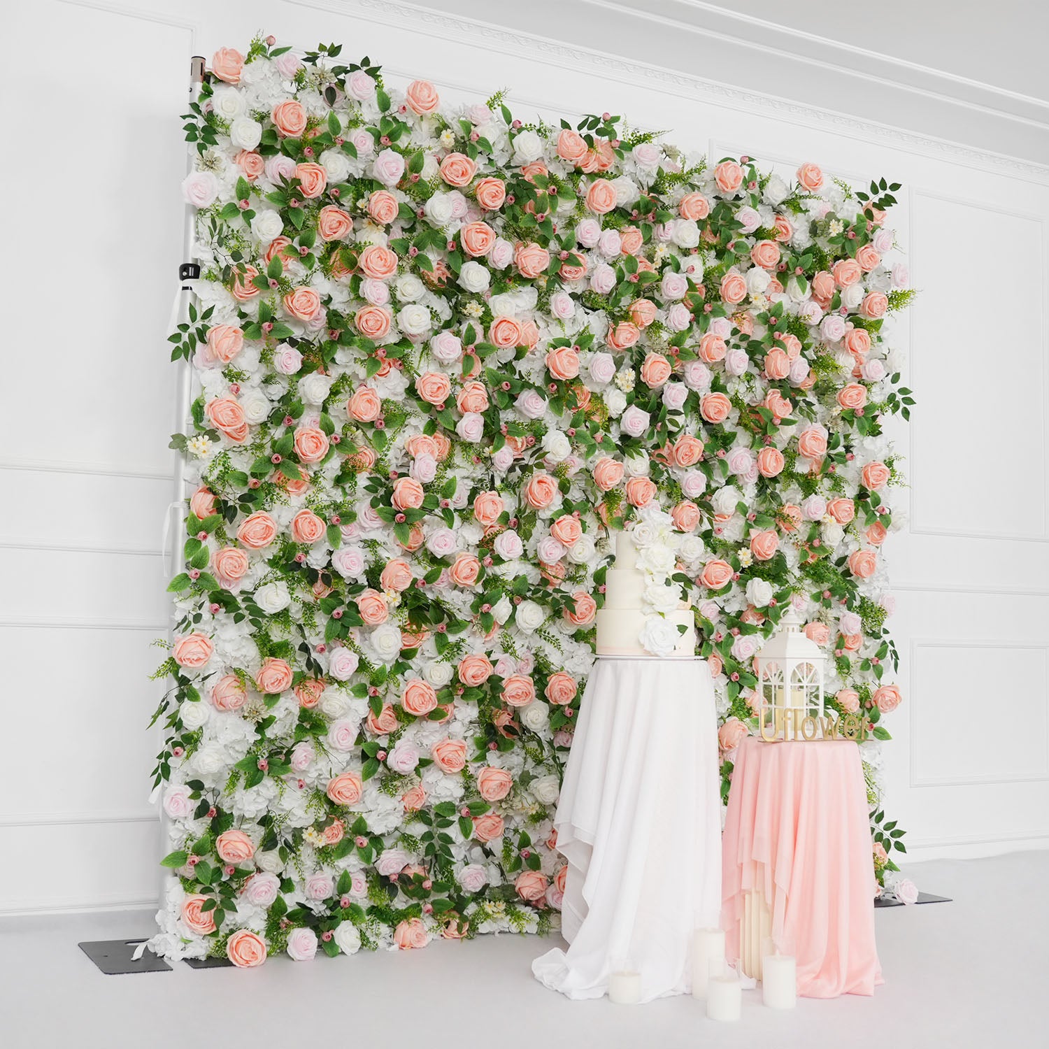 Uflower Artificial Pink White Flower Wall Wedding Backdrop Deco Birthday Party