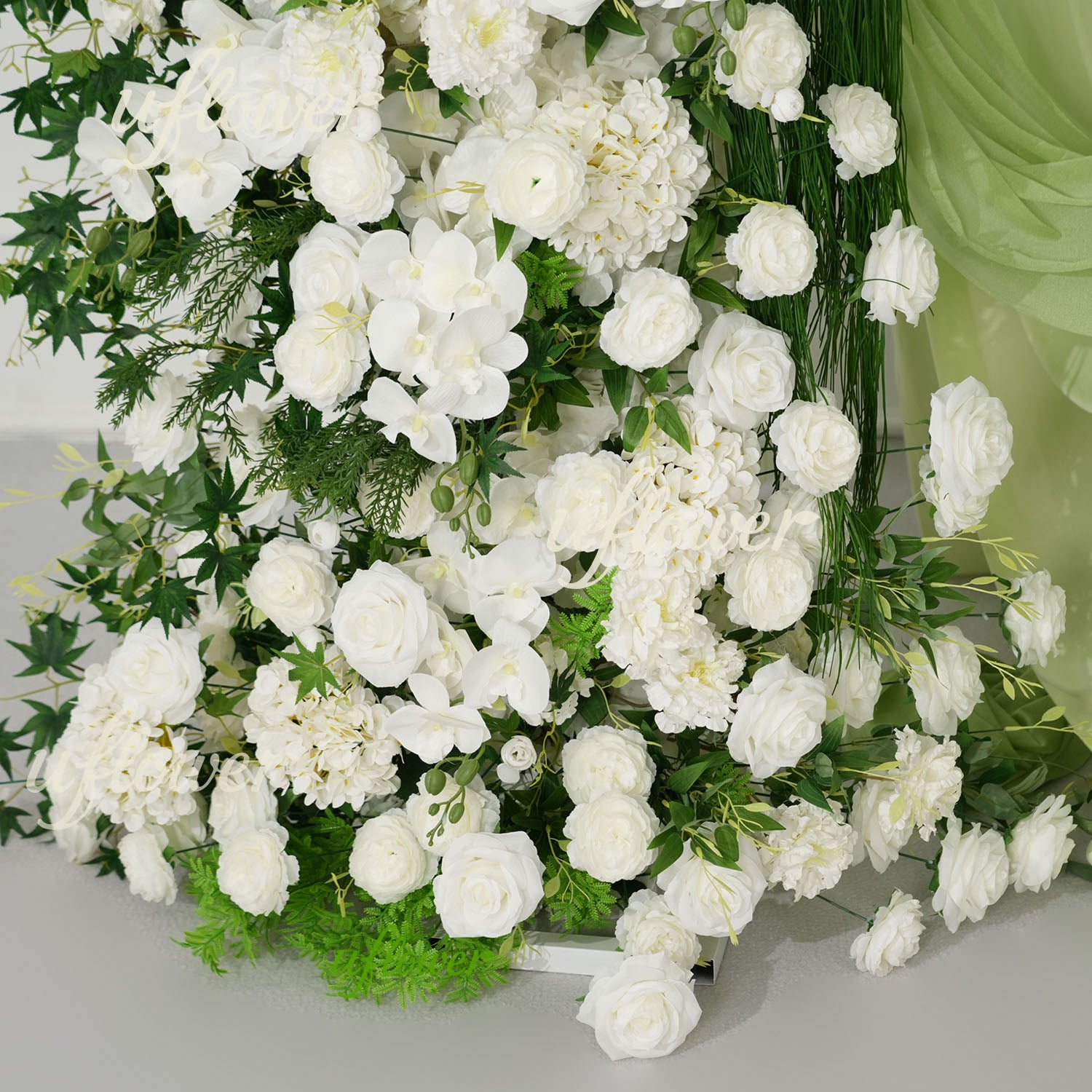 Uflower White Floral Greenery Horn Arch Wedding Party Backdrop Decor