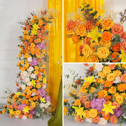 Uflower Orange Yellow Floral Horn Arch Wedding Party Backdrop Decor
