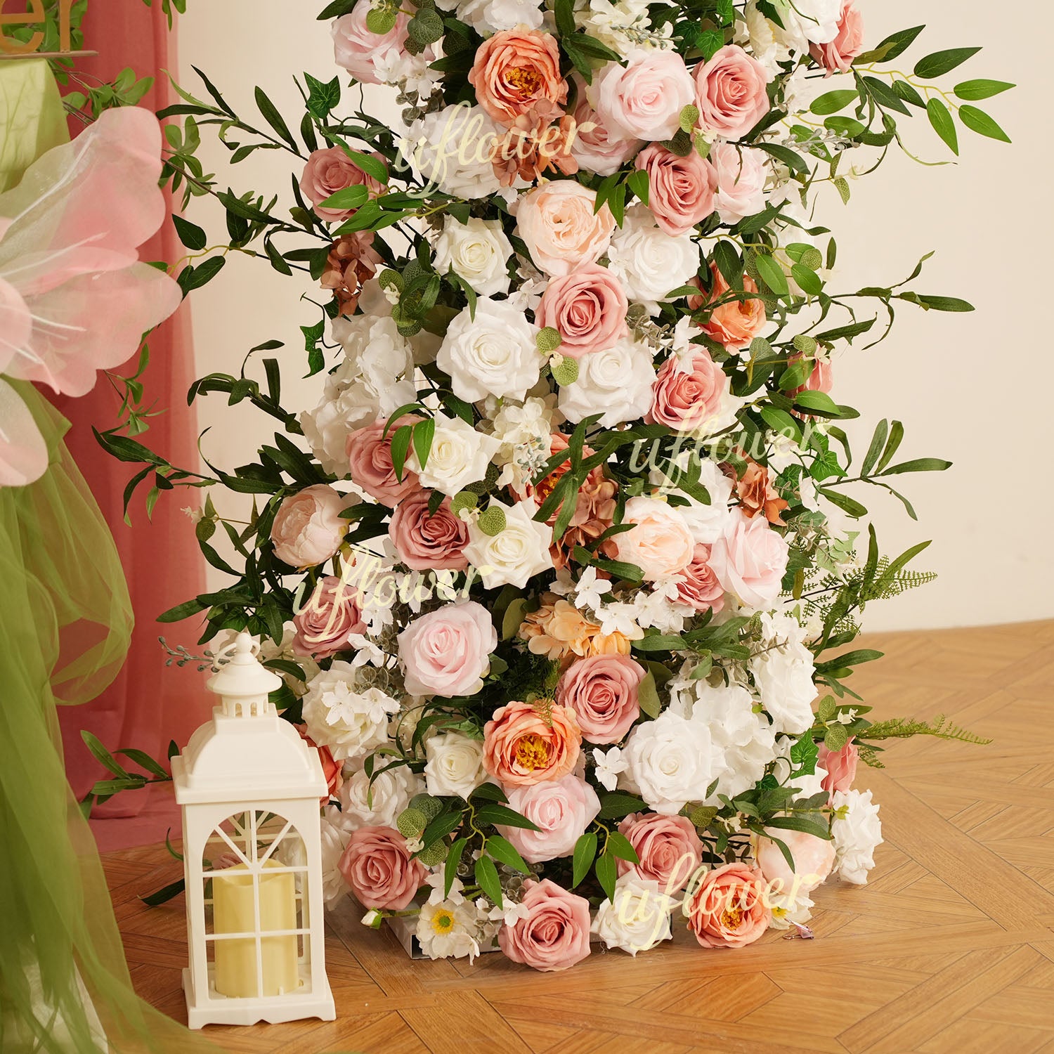 Uflower Blush Pink White Flower Horn Arch Wedding Party Birthday Backdrop Decor