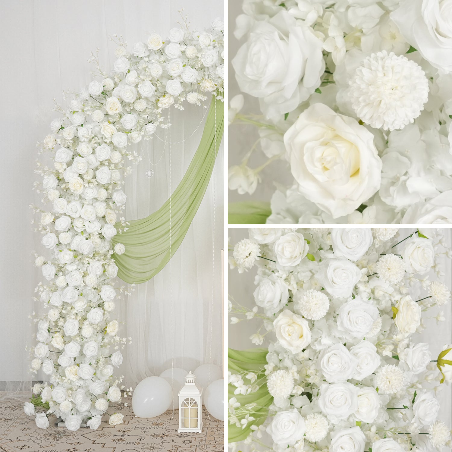 Uflower White Rose Floral Door Arch Wedding Party Backdrop Decoration